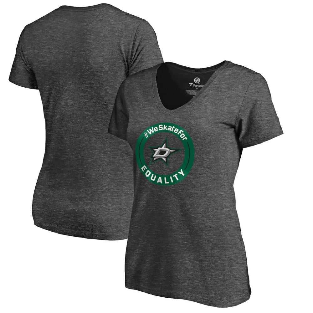 Dallas Stars Women's #WeSkateFor V-Neck T-Shirt Heather Gray