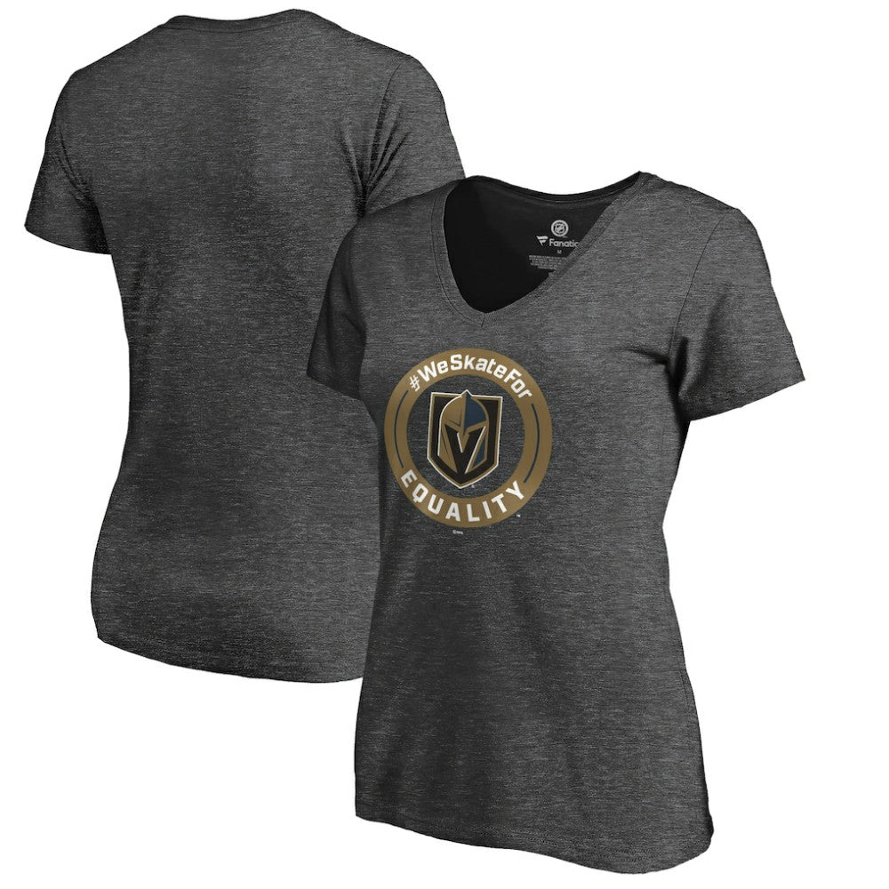 Vegas Golden Knights Women's #WeSkateFor V-Neck T-Shirt Heather Gray