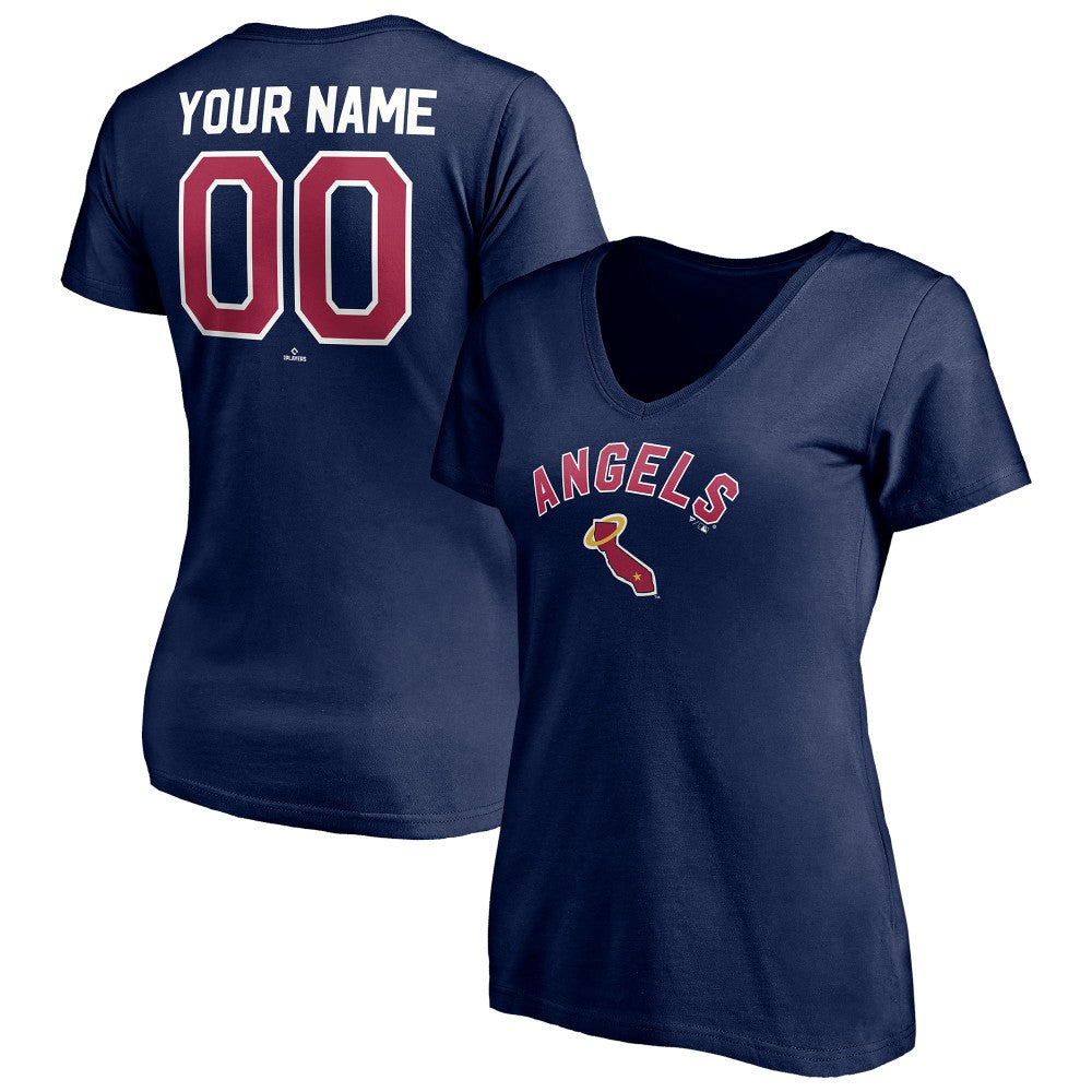 Los Angeles Angels Women's Cooperstown Winning Streak Personalized Name & Number V-Neck T-Shirt - Navy