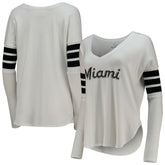 Miami Marlins Tiny Turnip Women's Jalynne Jersey Tri-Blend Long Sleeve V-Neck T-Shirt - White