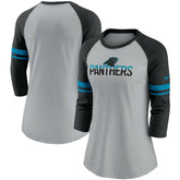 Carolina Panthers Women's Stripe Mesh Nickname Tri-Blend 3/4-Sleeve T-Shirt - Heathered Gray/Black | Nike for sale