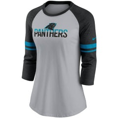 Carolina Panthers Women's Stripe Mesh Nickname Tri-Blend 3/4-Sleeve T-Shirt - Heathered Gray/Black | Nike for sale