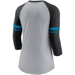 Carolina Panthers Women's Stripe Mesh Nickname Tri-Blend 3/4-Sleeve T-Shirt - Heathered Gray/Black | Nike for sale