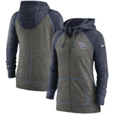 Tennessee Titans Women's Gym Vintage Raglan Full-Zip Hoodie - Heathered Charcoal/Navy | Nike on sale