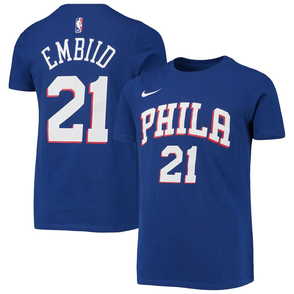 Joel Embiid Philadelphia 76ers Youth Logo Name & Number Performance T-Shirt - Royal | Nike cheap