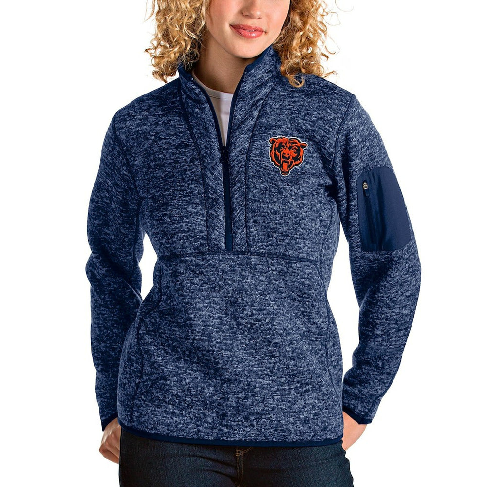 Chicago Bears Antigua Women's Bear Head Fortune Half-Zip Pullover Jacket - Heather Navy discount