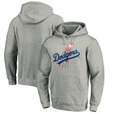 Los Angeles Dodgers Cooperstown Collection Huntington Logo Fitted Pullover Hoodie - Heather Gray