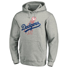 Los Angeles Dodgers Cooperstown Collection Huntington Logo Fitted Pullover Hoodie - Heather Gray