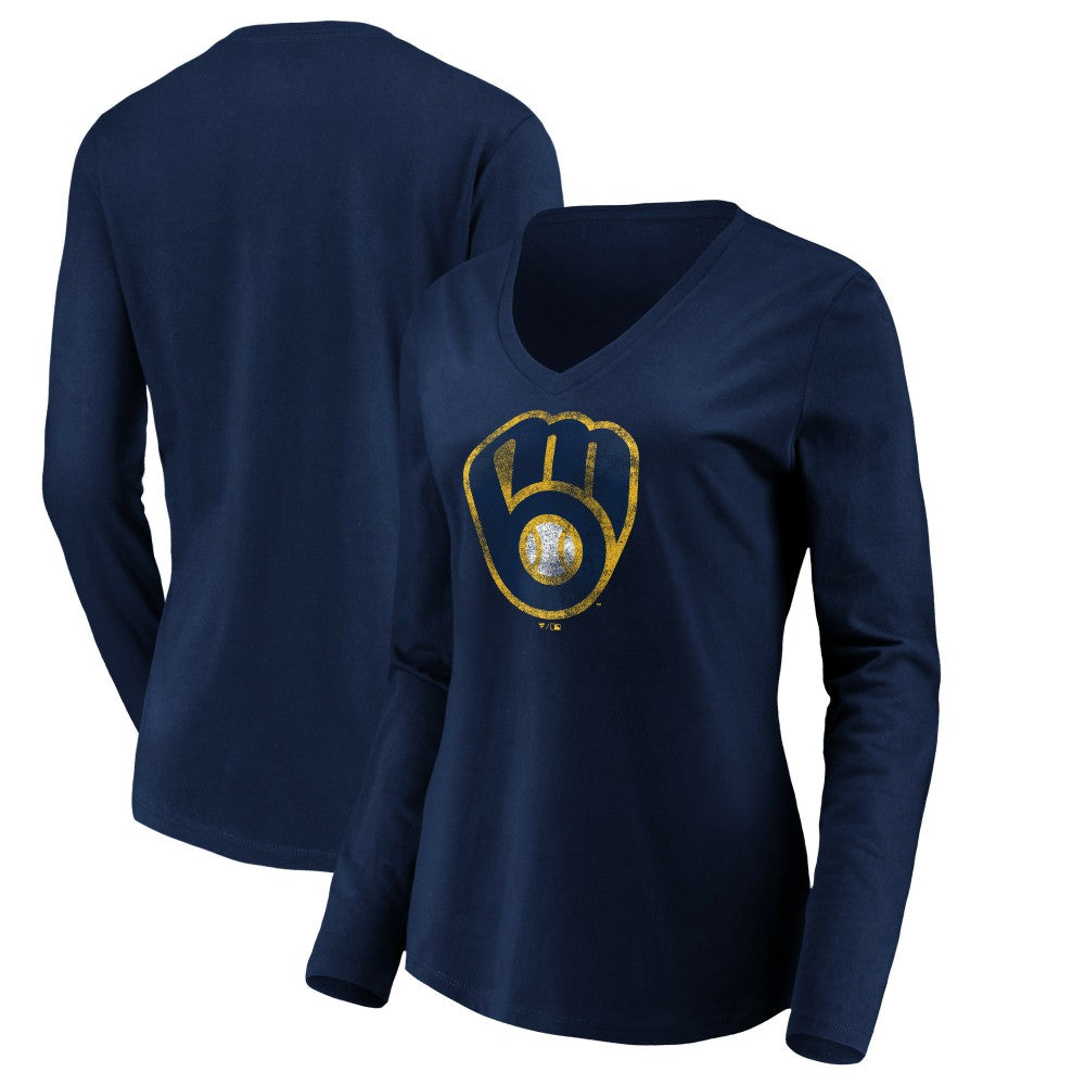 Milwaukee Brewers Women's Core Distressed Team Long Sleeve T-Shirt - Navy