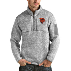 Chicago Bears Antigua Bear Head Fortune Quarter-Zip Pullover Jacket - Heather Gray for sale