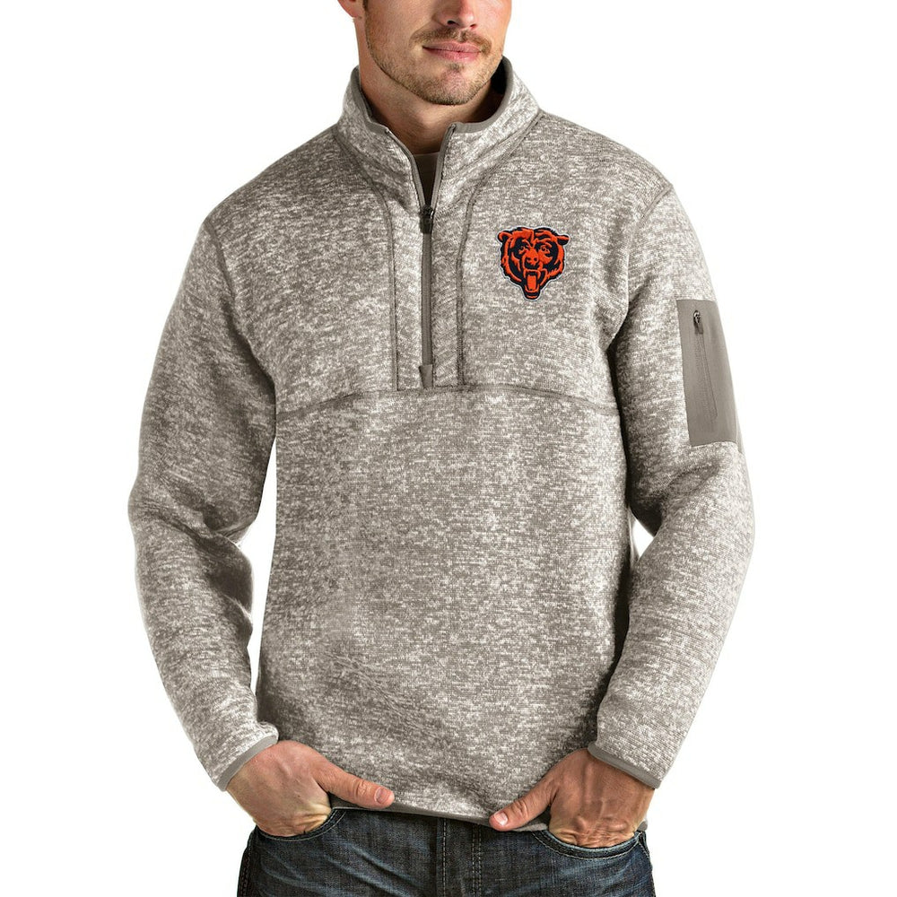 Chicago Bears Antigua Bear Head Fortune Quarter-Zip Pullover Jacket - Oatmeal outlet