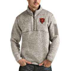Chicago Bears Antigua Bear Head Fortune Quarter-Zip Pullover Jacket - Oatmeal outlet