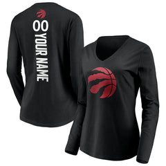 Toronto Raptors Women's Playmaker Personalized Name & Number Long Sleeve V-Neck T-Shirt - Black discount