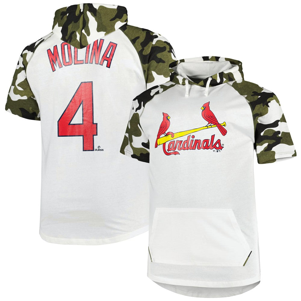 Yadier Molina St. Louis Cardinals Player Big & Tall Raglan Hoodie T-Shirt - White/Camo