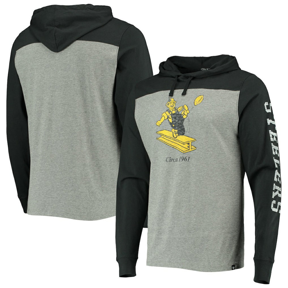 Pittsburgh Steelers '47 Franklin Wooster Throwback Long Sleeve Hoodie T-Shirt - Heathered Gray sale