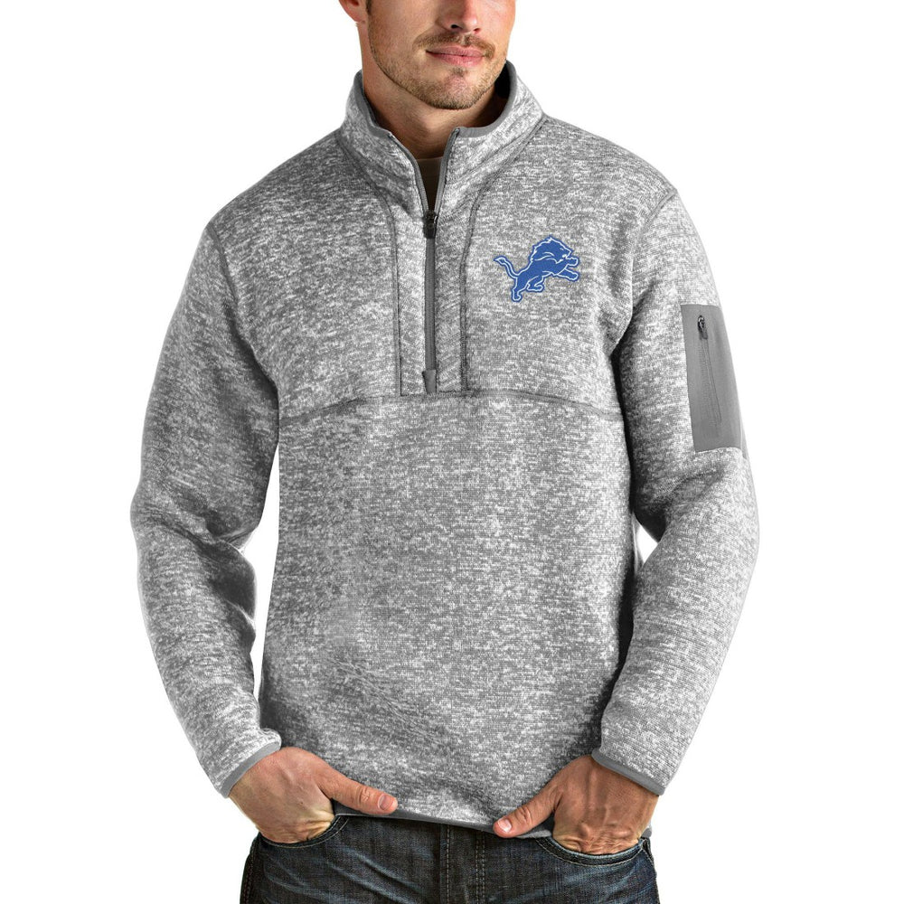 Detroit Lions Antigua Team Logo Fortune Quarter-Zip Pullover Jacket - Heather Gray discount