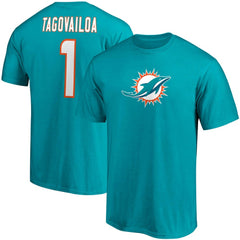 Tua Tagovailoa Miami Dolphins Player Icon Name & Number T-Shirt - Aqua online