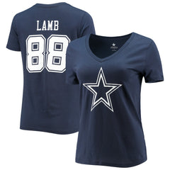 CeeDee Lamb Dallas Cowboys Women's Player Icon Name & Number V-Neck T-Shirt - Navy outlet