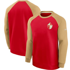 San Francisco 49ers Historic Raglan Crew Performance Sweater - Scarlet/Gold | Nike for sale