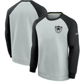 Las Vegas Raiders Historic Raglan Crew Performance Sweater - Silver/Black | Nike outlet