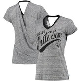 Chicago White Sox Touch Women's Hail Mary V-Neck Back Wrap T-Shirt - Black