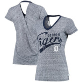 Detroit Tigers Touch Women's Hail Mary V-Neck Back Wrap T-Shirt - Navy