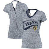 Milwaukee Brewers Touch Women's Hail Mary V-Neck Back Wrap T-Shirt - Navy