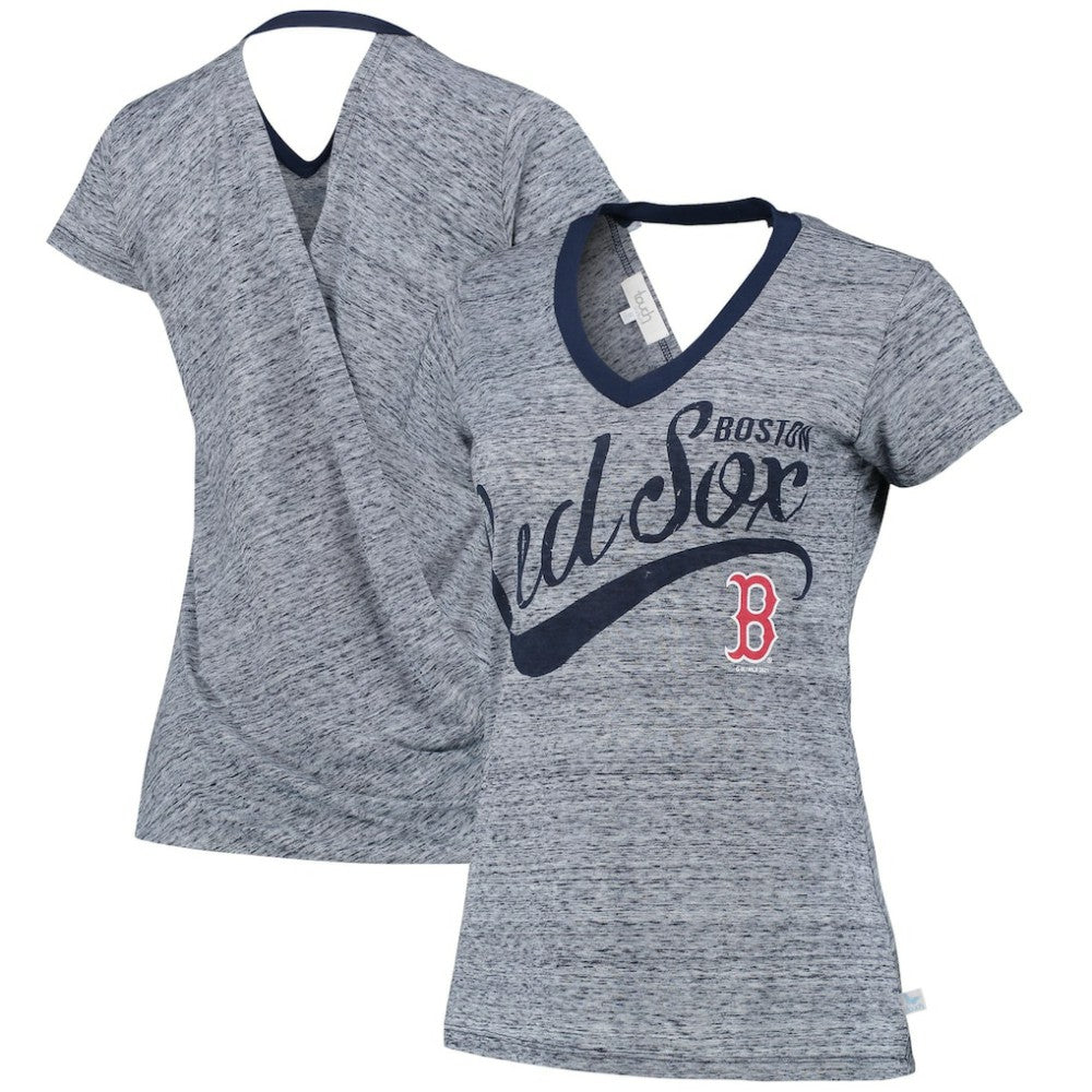 Boston Red Sox Touch Women's Hail Mary V-Neck Back Wrap T-Shirt - Navy