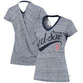 Boston Red Sox Touch Women's Hail Mary V-Neck Back Wrap T-Shirt - Navy