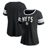 Brooklyn Nets Women's Block Party Striped Sleeve T-Shirt - Black/Heathered Gray | Fanatics on sale