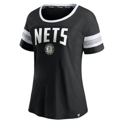 Brooklyn Nets Women's Block Party Striped Sleeve T-Shirt - Black/Heathered Gray | Fanatics on sale
