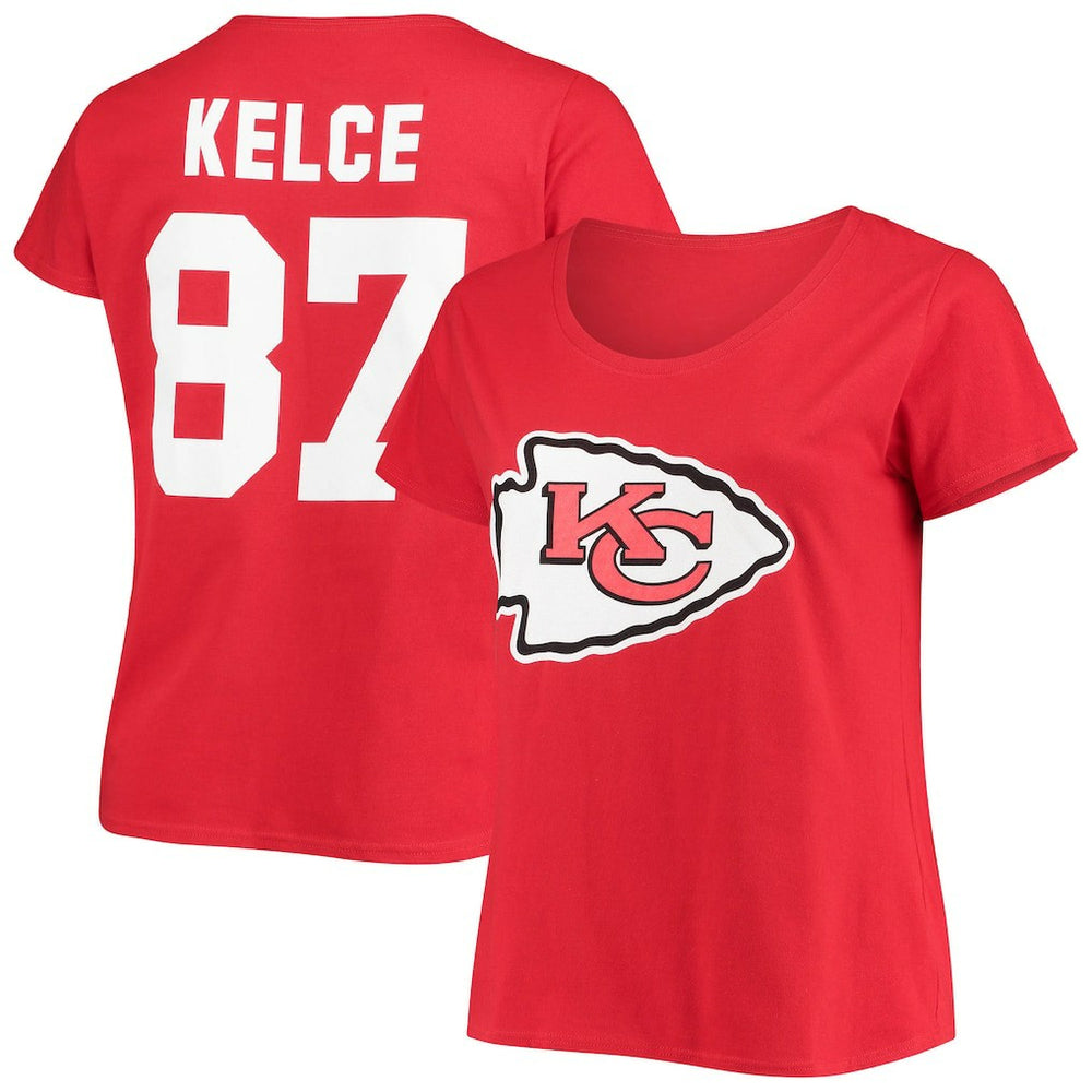 Travis Kelce Kansas City Chiefs Women's Plus Size Fair Catch Name & Number Scoop Neck T-Shirt - Red outlet