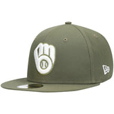 Milwaukee Brewers White Logo 59FIFTY Fitted Hat - Olive | New Era