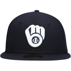 Milwaukee Brewers White Logo 59FIFTY Fitted Hat - Navy | New Era