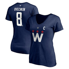Alexander Ovechkin Washington Capitals Fanatics Women's Authentic Stack Name & Number V-Neck T-Shirt Navy