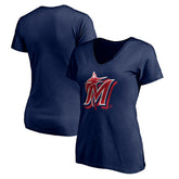Miami Marlins Women's Red White and Team V-Neck T-Shirt - Navy