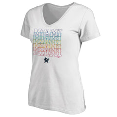 Miami Marlins Women's City Pride V-Neck T-Shirt - White
