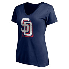 San Diego Padres Women's Red White and Team V-Neck T-Shirt - Navy