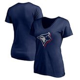 Toronto Blue Jays Women's Red White and Team V-Neck T-Shirt - Navy