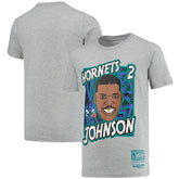 Larry Johnson Charlotte Hornets Youth Hardwood Classics King of the Court Player T-Shirt - Gray | Mitchell & Ness for sale