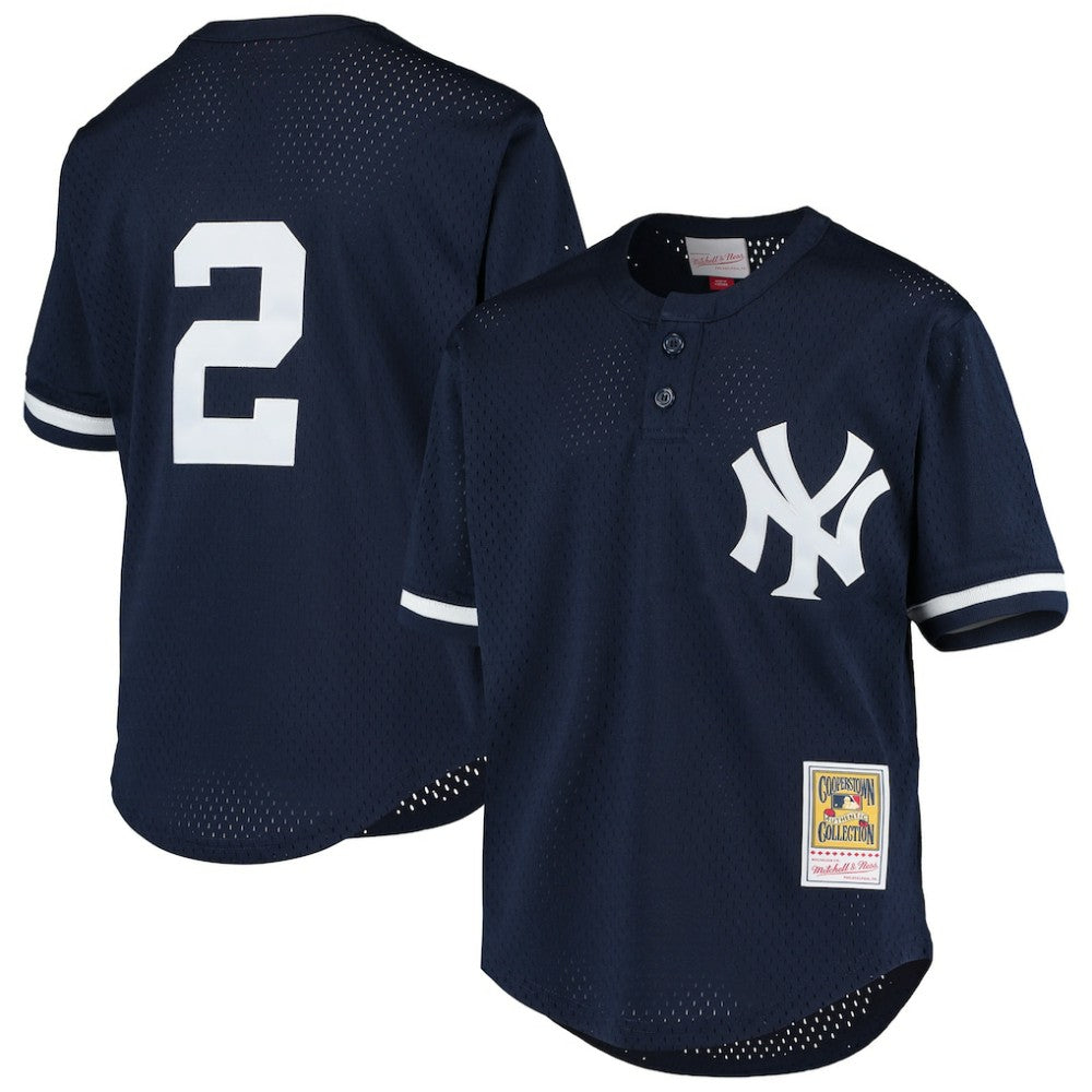 Derek Jeter New York Yankees Youth Cooperstown Collection Mesh Batting Practice Jersey - Navy | Mitchell & Ness