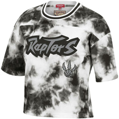 Toronto Raptors Women's Hardwood Classics Tie-Dye Cropped T-Shirt - Black/White | Mitchell & Ness for sale