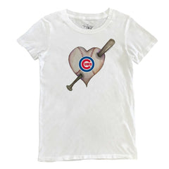 Chicago Cubs Tiny Turnip Women's Heart Bat T-Shirt - White