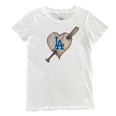 Los Angeles Dodgers Tiny Turnip Women's Heart Bat T-Shirt - White