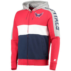 Washington Capitals Starter Playoffs Color Block Full-Zip Hoodie Red/Navy