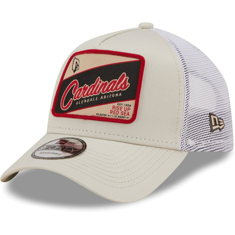 Arizona Cardinals New Era Happy Camper A-Frame Trucker 9FORTY Snapback Hat - Khaki/White discount