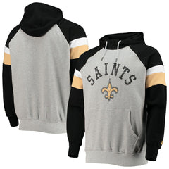 New Orleans Saints Starter Home Run Raglan Pullover Hoodie - Heathered Gray/Black on sale