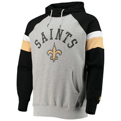 New Orleans Saints Starter Home Run Raglan Pullover Hoodie - Heathered Gray/Black on sale