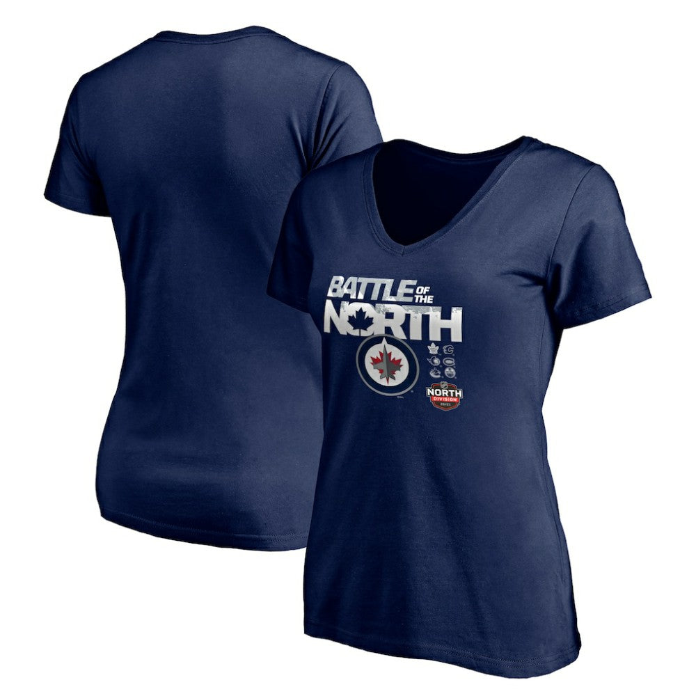 Winnipeg Jets Women's Battle of the North V-Neck T-Shirt Navy