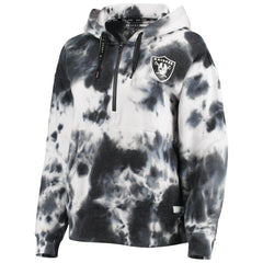 Las Vegas Raiders DKNY Sport Women's Dakota Oversized Tie-Dye Half-Zip Hoodie - White/Black sale